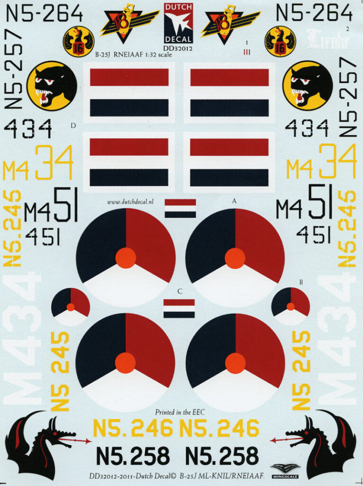 Dutch Decal 1/32 B-25J Mitchell No16 and 18 Sqn