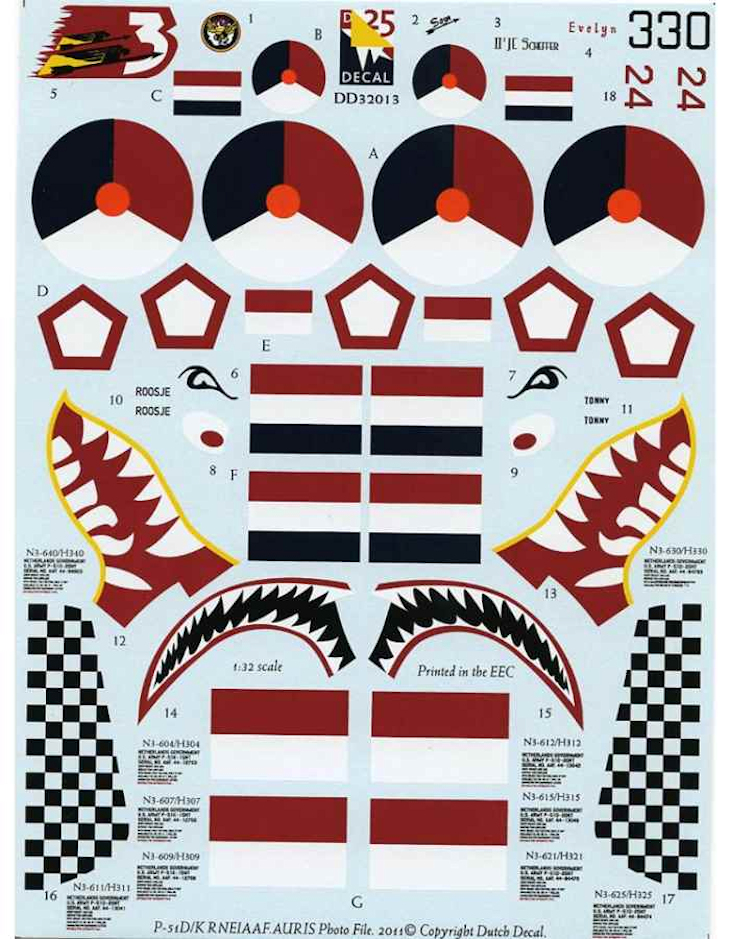Dutch Decal 1/32 P-51D/K Mustang KNIL AURI