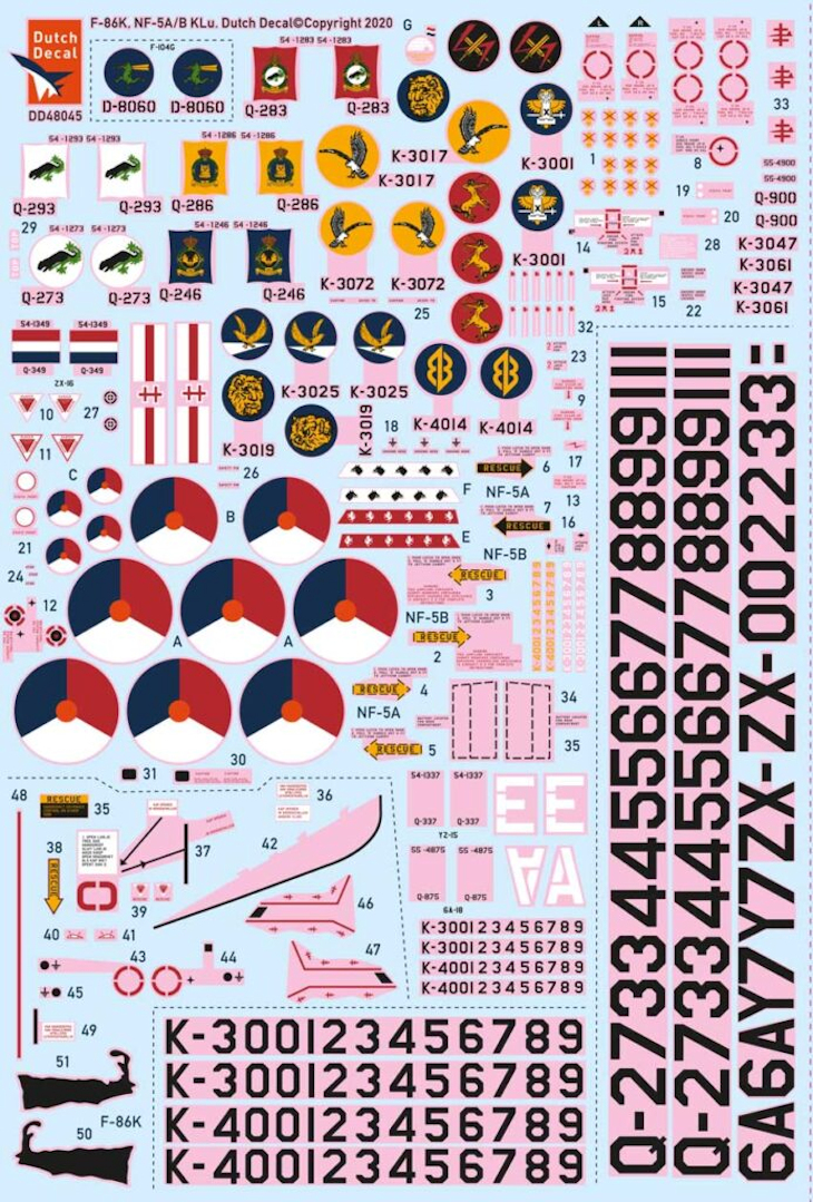 Dutch Decal 1/48 F-86K Sabre NF-5 A/B Paint scheme I and II