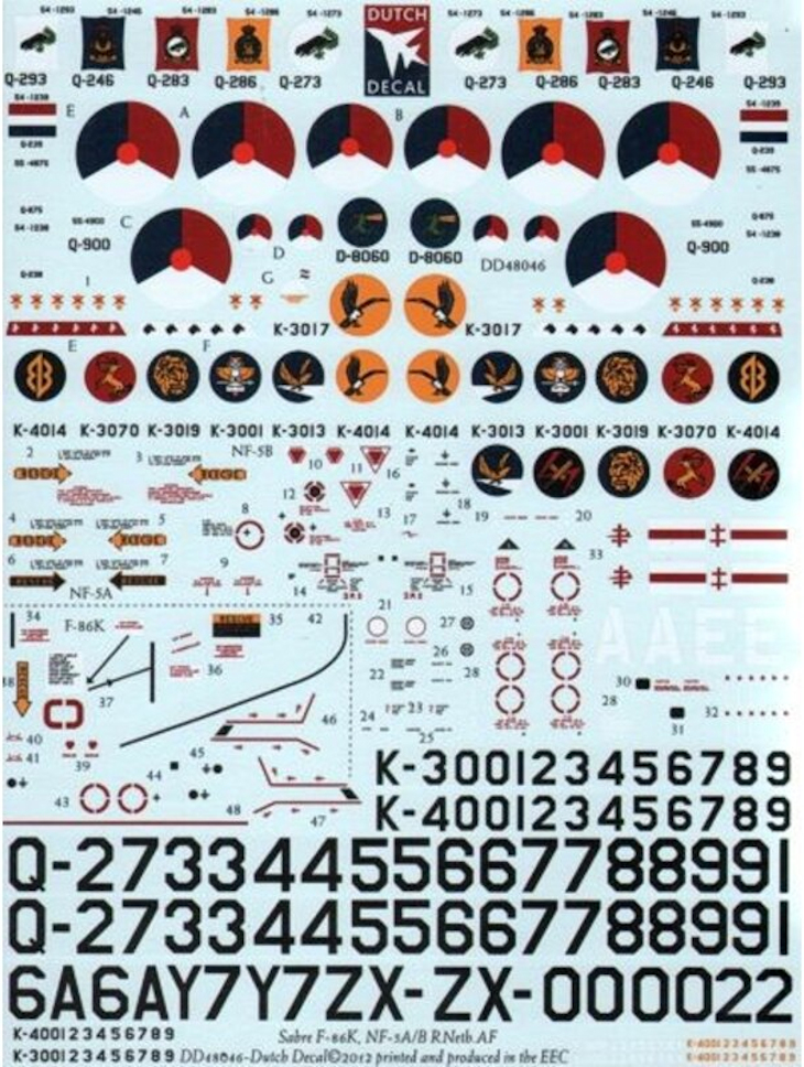 Dutch Decal 1/48 F-86K Sabre Kaasjager NF-5A/B