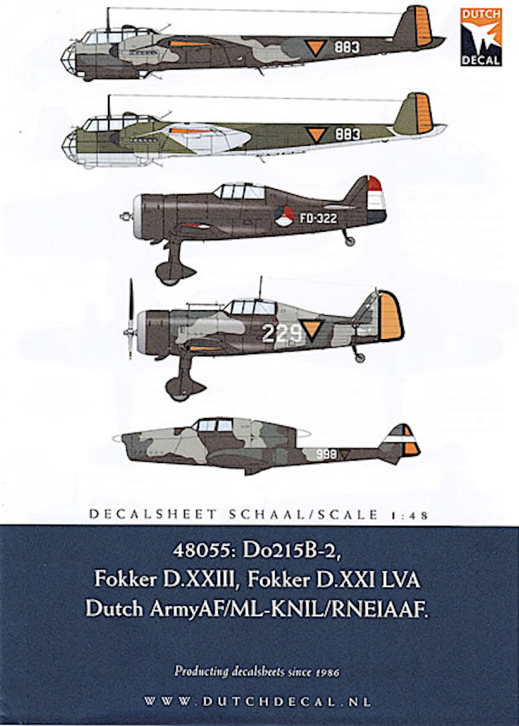 Dutch Decal 1/48 Do215 B2/ Fokker D XXIII/ Fokker D XXI