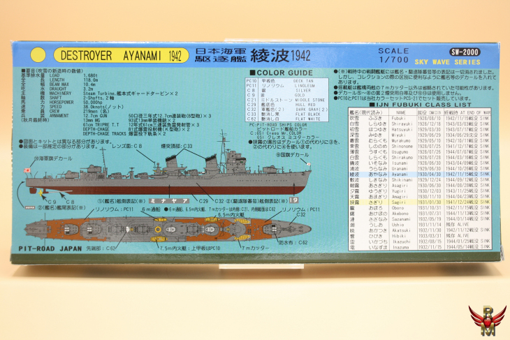 Skywave Pit Road 1/700 IJN Type Fubuki Destroyer Ayanami 1942