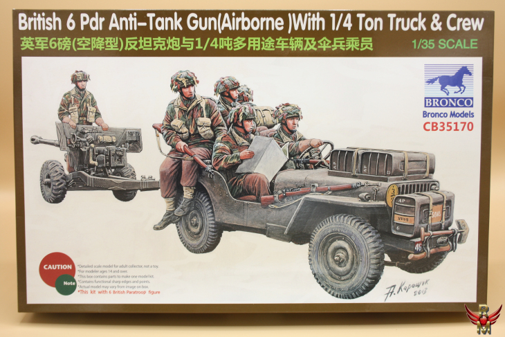 Bronco Models 1/35 British 6 Pdr Anti Tank Gun (Airborne) with 1/4 Ton Truck & Crew