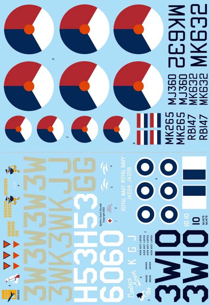 Dutch Decal 1/24 Spitfire LF Mk IX/9 RAF/LSK Hellcat II FAA