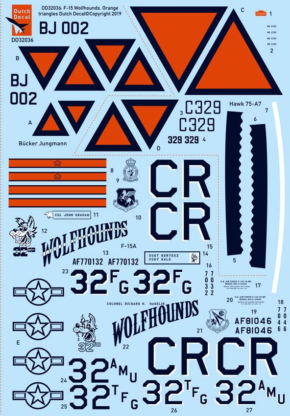 Dutch Decal 1/32 F 15A 32nd Wolfhounds USAFE Hawk 75A Bücker Jungmann