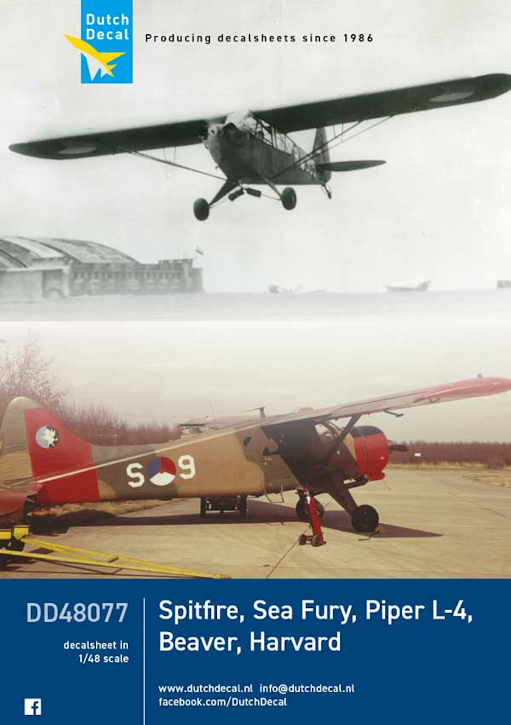 Dutch Decal 1/48 Piper L-4 DHC Beaver AT-16 Harvard Sea Fury Spitfire