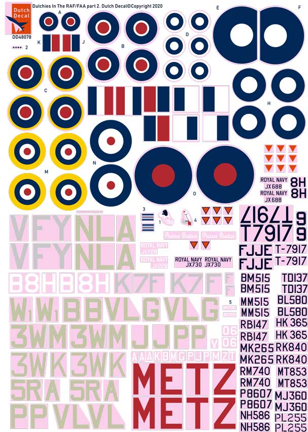 Dutch Decal 1/48 Dutchies in the RAF/FAA Part 2 Spitfire Mosquito Tiger Moth Hellcat