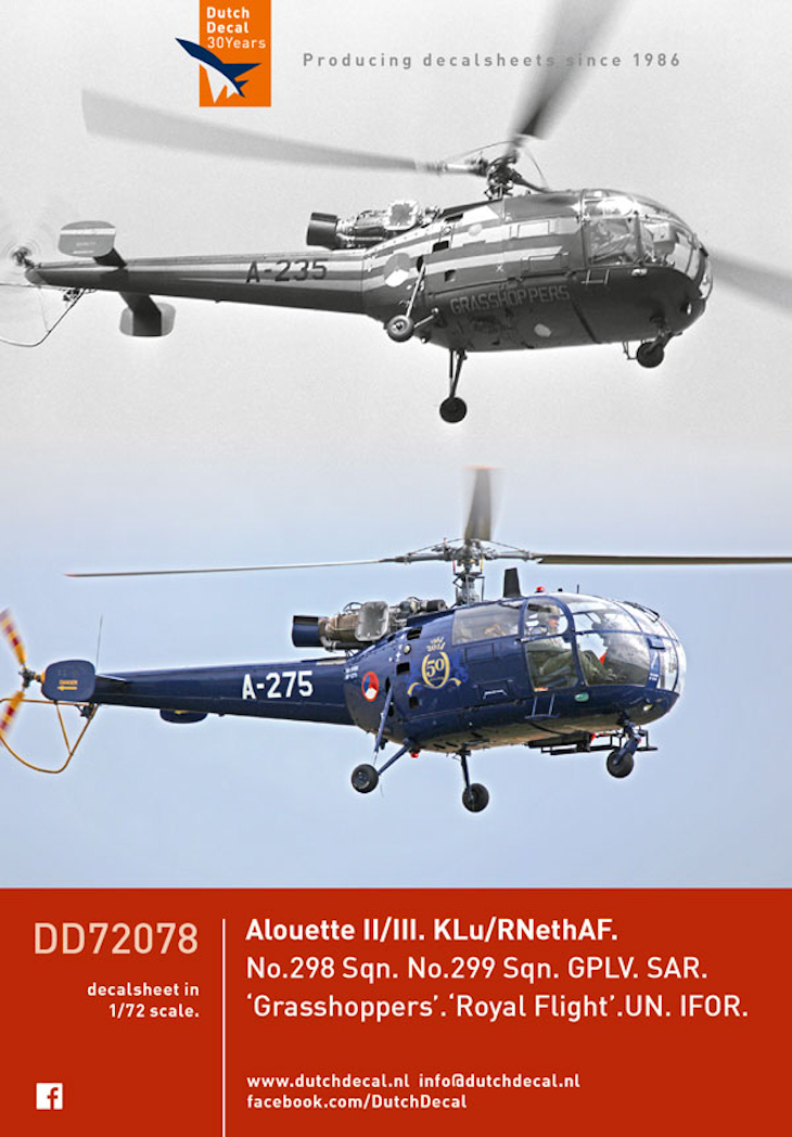 Dutch Decal 1/72 Alouette II/III KLu No 298 Sqn No 299 Sqn