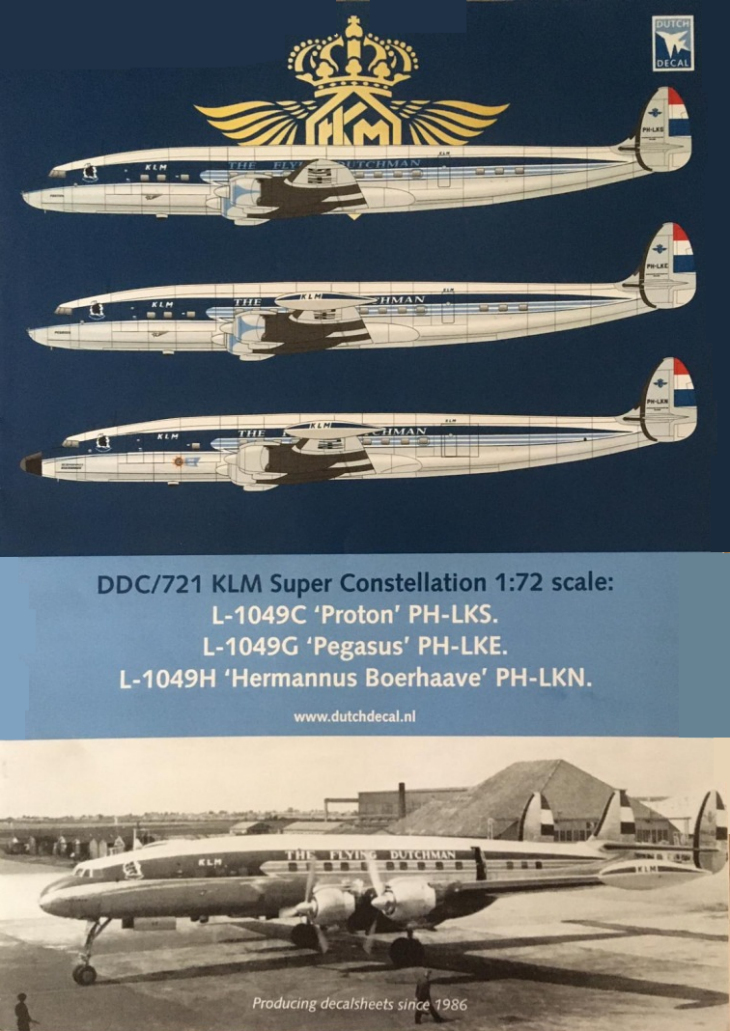 Dutch Decal 1/72 KLM Super Constellation PH-LKS PH-LKE PH-LKN
