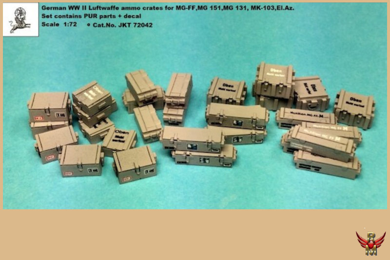 JK Resin 1/72 German WWII Luftwaffe Ammo Boxes MG-FF MG-151 MG-131 MK-103