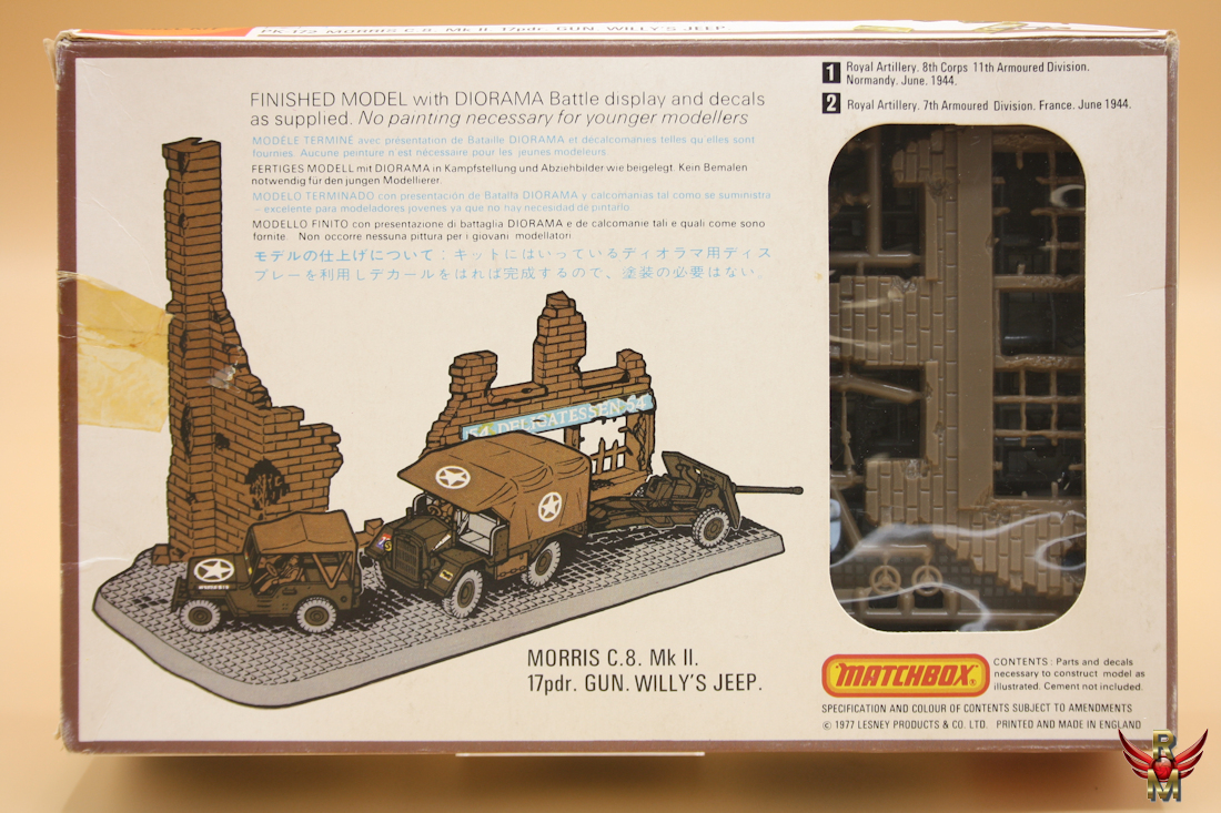 Matchbox 1/76 Morris C8 MkII and 17Pdr Gun and Willys Jeep