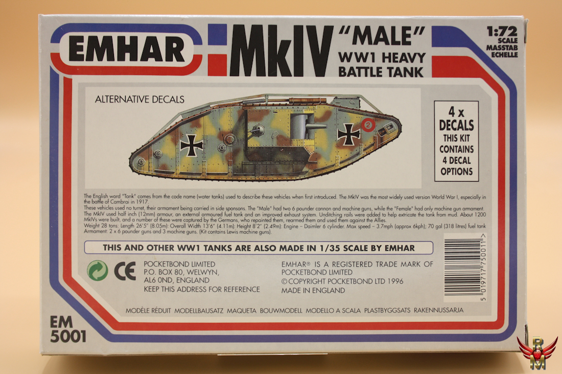 EMHAR 1/72 Mk IV Male WWI Tank