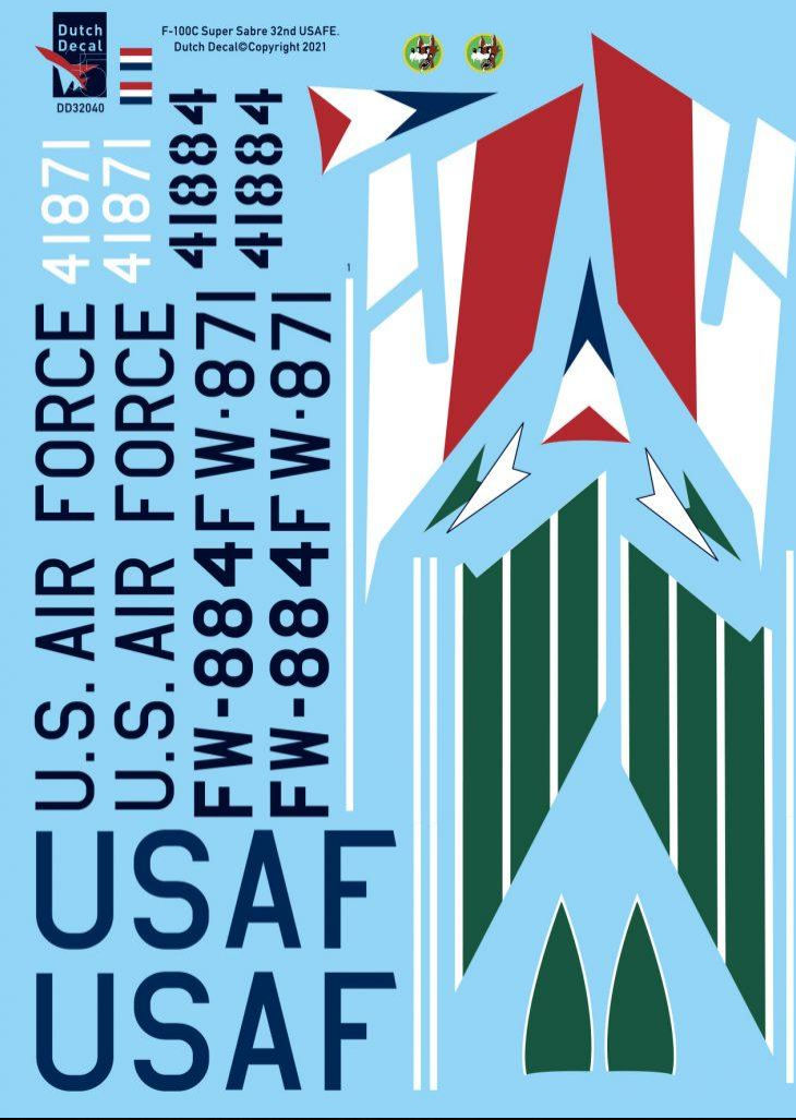 Dutch Decal 1/32 F-100C Super Sabre 32nd Fighter Sqn USAFE Soesterberg AB
