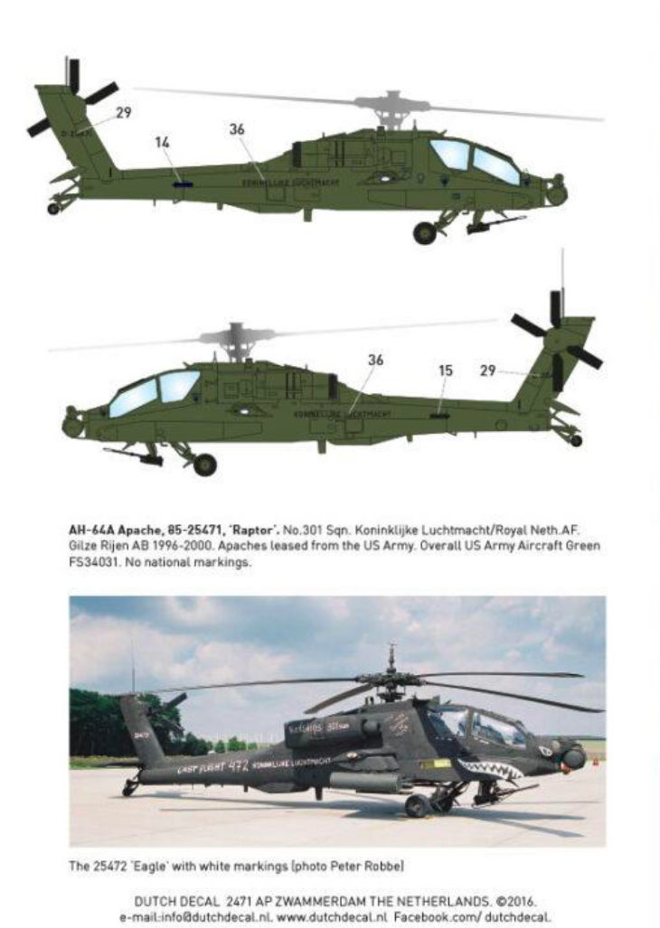 Dutch Decal 1/72 Apache AH-64A Last Flight 472 Koninklijke Luchtmacht RNethAF