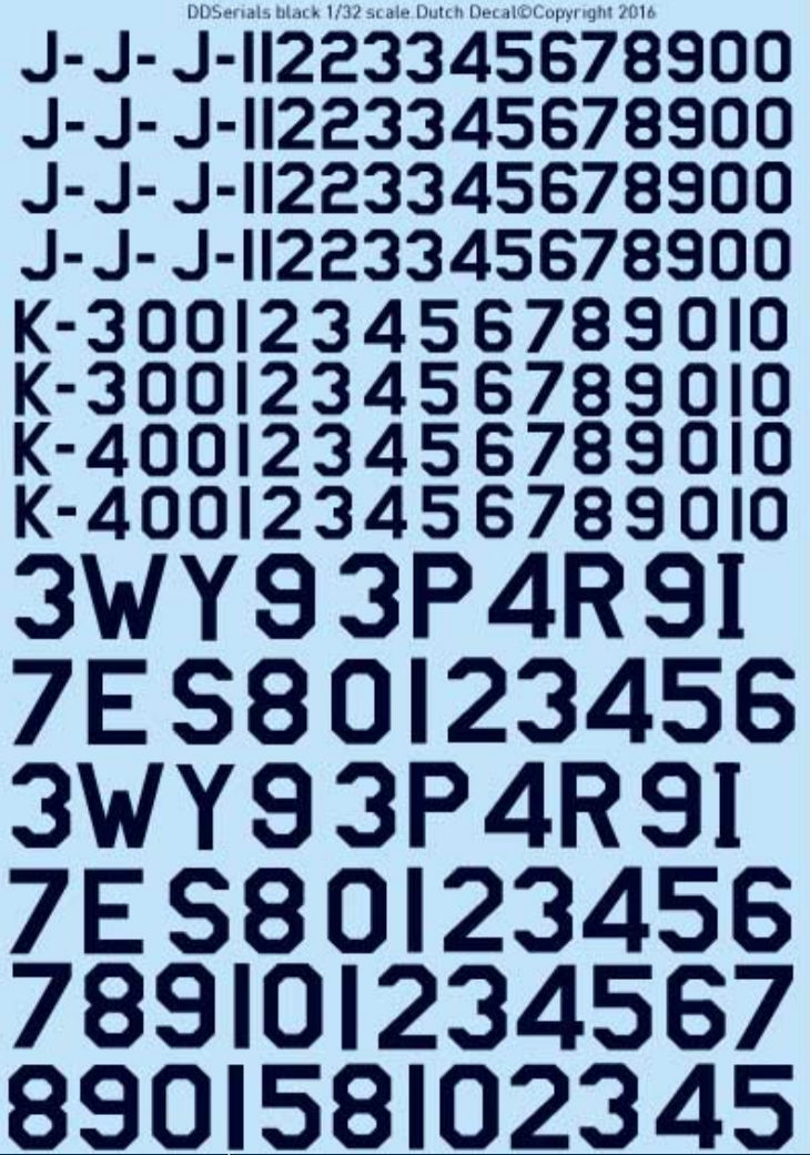 Dutch Decal 1/48 1/32 Klu Registraties/Serials Black