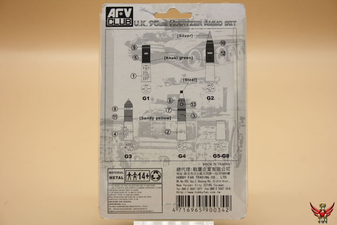 AFV Club 1/35 UK 95mm Howitzer Ammo Set METAL