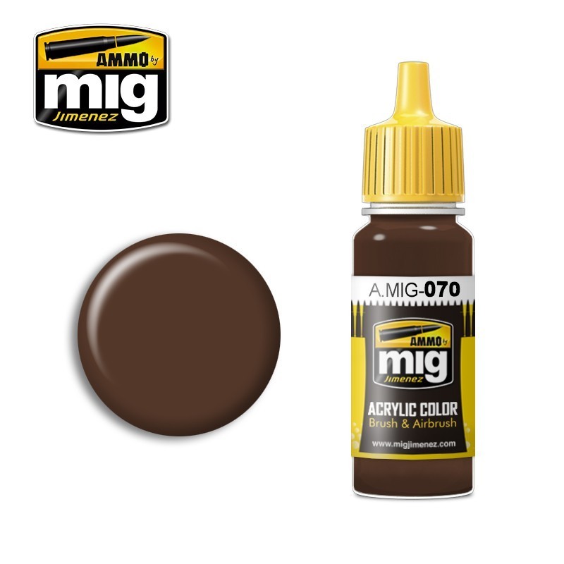 Ammo Mig 070 ACRYLIC COLOR MEDIUM BROWN JAR 17ML