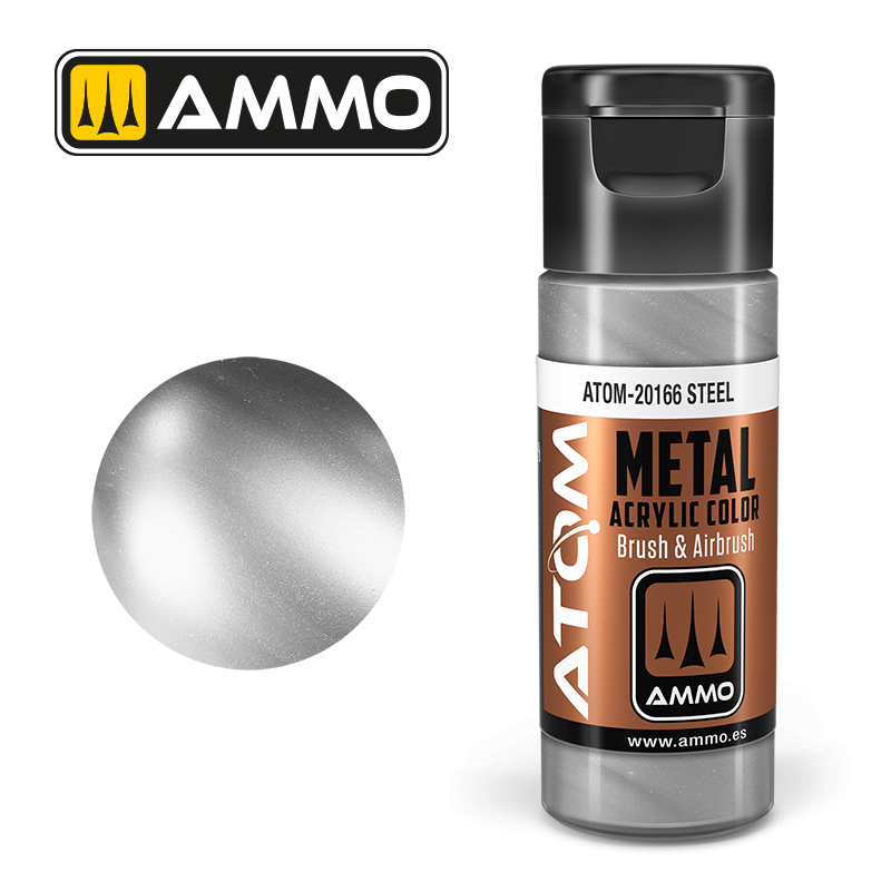 AMMO ATOM 20166 ACRYLIC METALLIC STEEL 20 ML