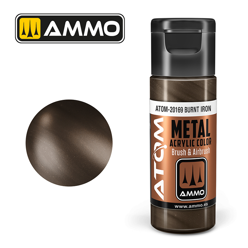 AMMO ATOM 20169 ACRYLIC METALLIC BURNT IRON 20 ML