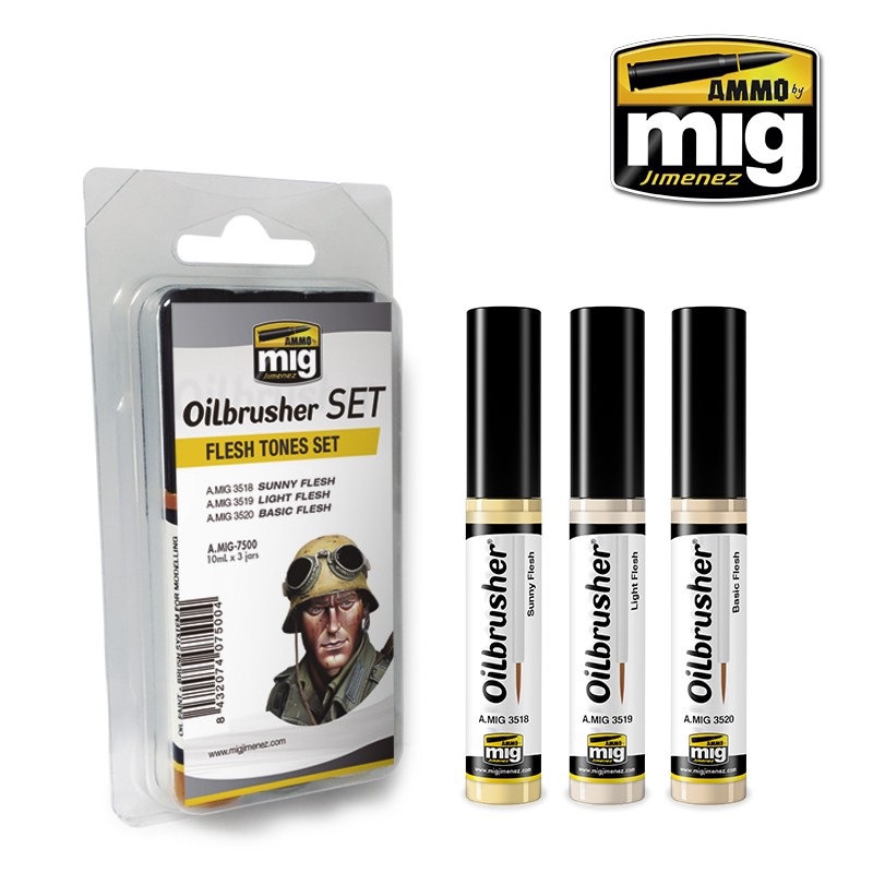 Ammo Mig 7500 OILBRUSHER SET FLESH TONES 3 JARS 35 ML