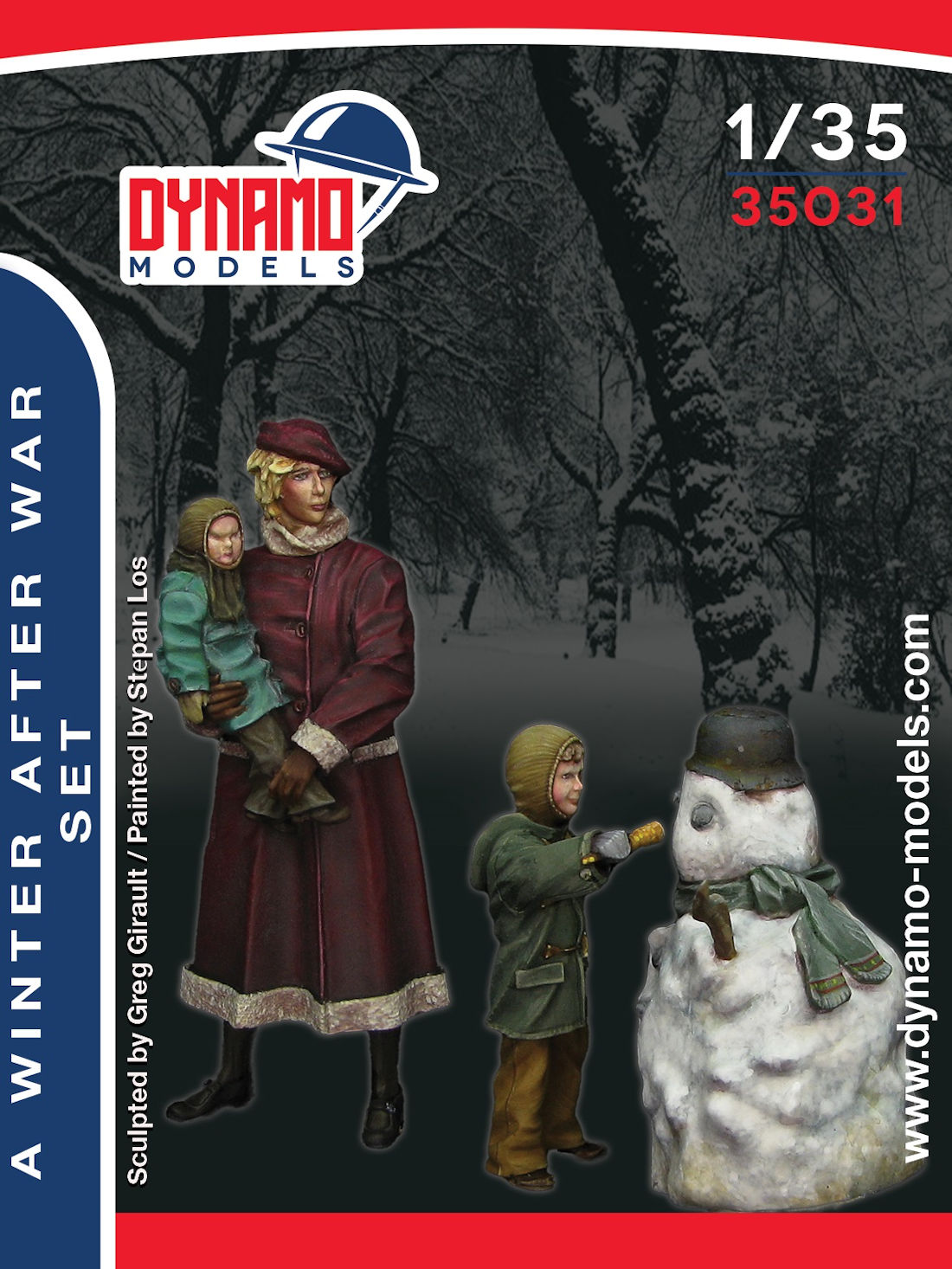 Dynamo Models 1/35 Little boy playing with snowman mom watching