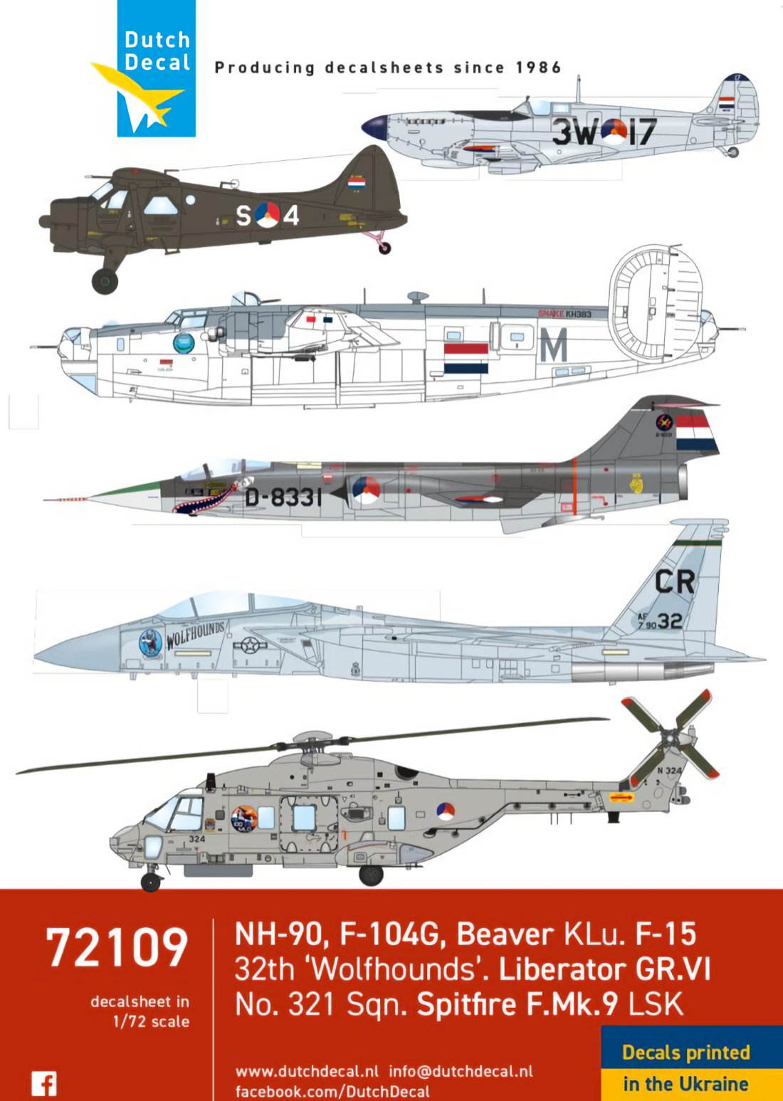 Dutch Decal 1/72 NH-9- F-104 Beaver F-15 32th Wolfhounds